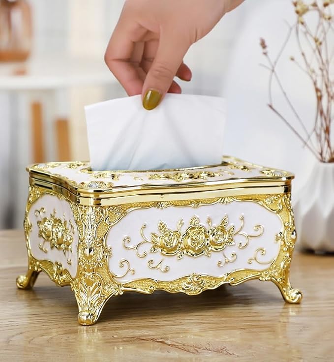 Tissue Box Cover Luxury European Desktop Tissue Box Holder Bedroom Decorative Napkin Holder Home Office Car Plastic Tissue Box