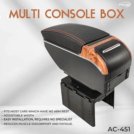 Car Center Console Armrest Box Handrail Pad, Armrest Organizer Storage Box With 7 USB Ports, Black With Wood