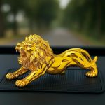 Lion Figurine Office Car Dashboard Home Decor, Art Craft Animal Statue/Sculpture Decorative Showpiece - 7 cm (Polyresin, Gold)