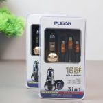 Pugan 165W Fast Car Charger – USB & Type-C Multi-Port Charger with Built-in 3-in-1 Cable