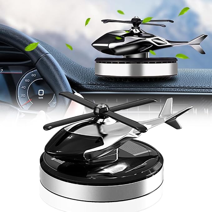 1 Car Air Freshener, Creative Helicopter Solar Energy Rotating Aromatherapy Aviation Al Alloy Diffuser, Relieve Stress and Purifie Odors for Car and Home - 1PCS - Image 1