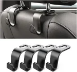 Car Seat Headrest Hooks, Black 4 Pack, Seat Hooks for Purses and Bags, Heavy Duty Purse Holder Bag Holder for Car, Space Saving Seat Hooks Purse Hanger for Vehicle