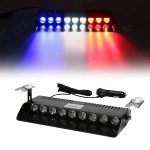 12V Car Dash Emergency Warning Strobe Red Blue Flasher Windshield Sucker LED light With Multiple Flashing Modes For All Cars, Emergency Vehicles, etc. (9 LED Red Blue White)
