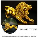 Lion Figurine Office Car Dashboard Home Decor, Art Craft Animal Statue/Sculpture Decorative Showpiece - 7 cm (Polyresin, Gold) - Image 2