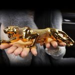 Golden Resin Leopard Statue for Dashboard Christmas Season Luck