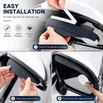 2PCS Car Blind Spot Mirror, Adjustable Wide Angle Side Mirror with Rain Visor Guard, Carbon Fiber Rear View Blind Spot Mirror Reflective Protection Shield, Car Accessories - Image 2