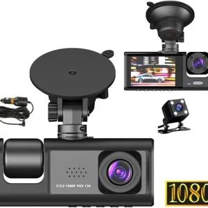 Dash Cam Front and Rear Inside, 1080P FHD Three Channels Dash Camera for Cars, WDR, G Sensor, Loop Recording, Parking Monitor, 24 Hours Recording