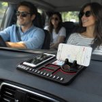 Car Dashboard Anti-Slip Mat with 360° Rotating Phone Holder, Parking Number Plate, Coin & Key Storage Pad, Universal Car Mobile Stand (Black)