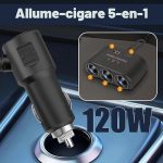 5-in-1 120W Car Charger & Cigarette Lighter Adapter – 12V/24V USB-C PD Charger with USB Port & 3 Extension Sockets - Image 2