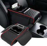 Multifunctional 5-in-1 Car Armrest Cushion – Heightened Leather Center Console Organizer with Dual Cup Holders, Phone & Tissue Holder, Storage Bag for Most Cars